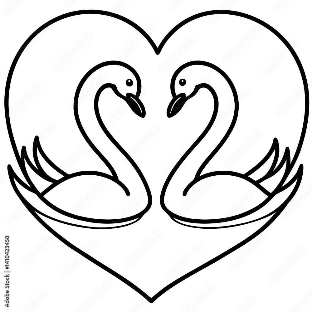 Naklejka premium Elegant Swan Heart in Water - Minimal Line Art