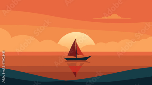 sailboat in the distance under an orange sky