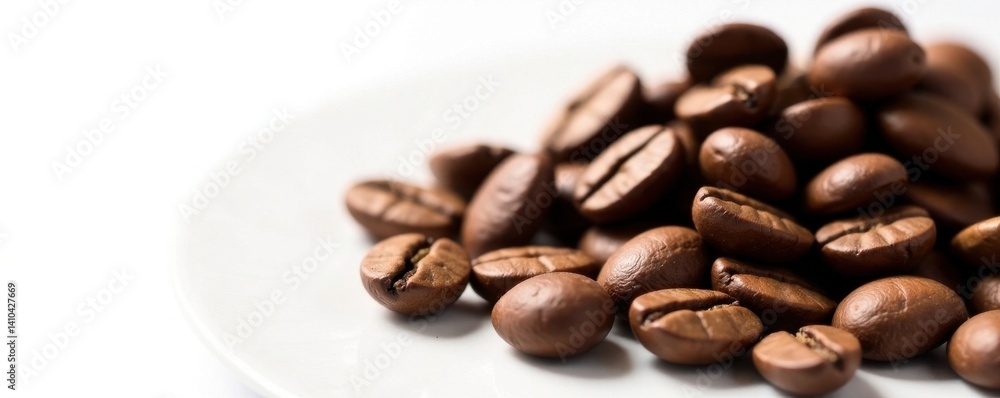 Naklejka premium Close-up of coffee beans on white background , cup, coffee, brown