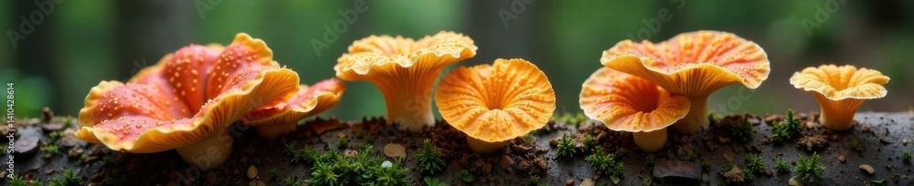 Close-up of various fungi species growing on tree trunks and logs, showcasing their unique shapes and colors , forest, nature, logs Close-up of various fungi species growing on tree trunks and logs, showcasing their unique shapes and colors , forest, nature, logs