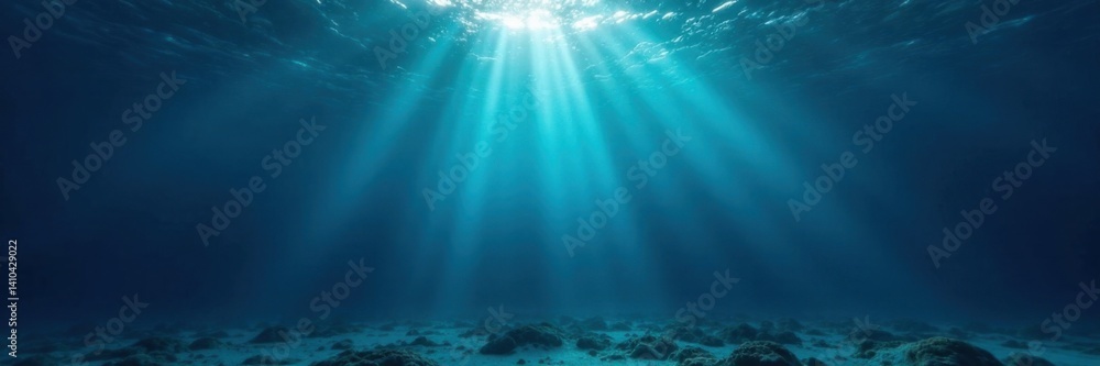 Deeper depths of dark blue ocean surface with faint sunlight filtering down, blue, calm, water Deeper depths of dark blue ocean surface with faint sunlight filtering down, blue, calm, water