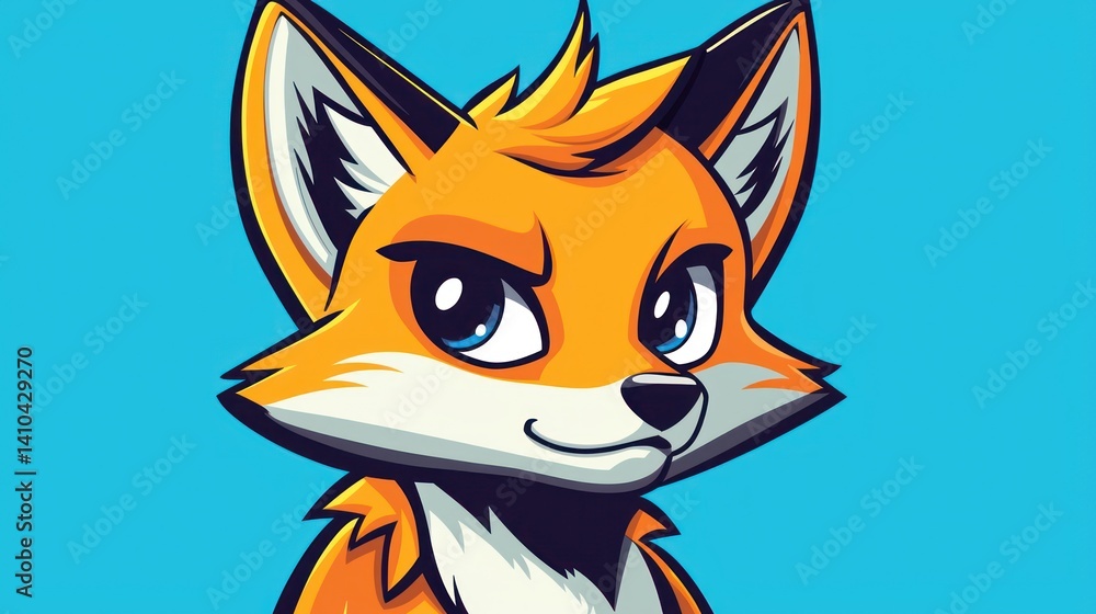 Fototapeta premium Cartoon Fox Portrait Against Solid Background. Possible Use Social Media Graphic