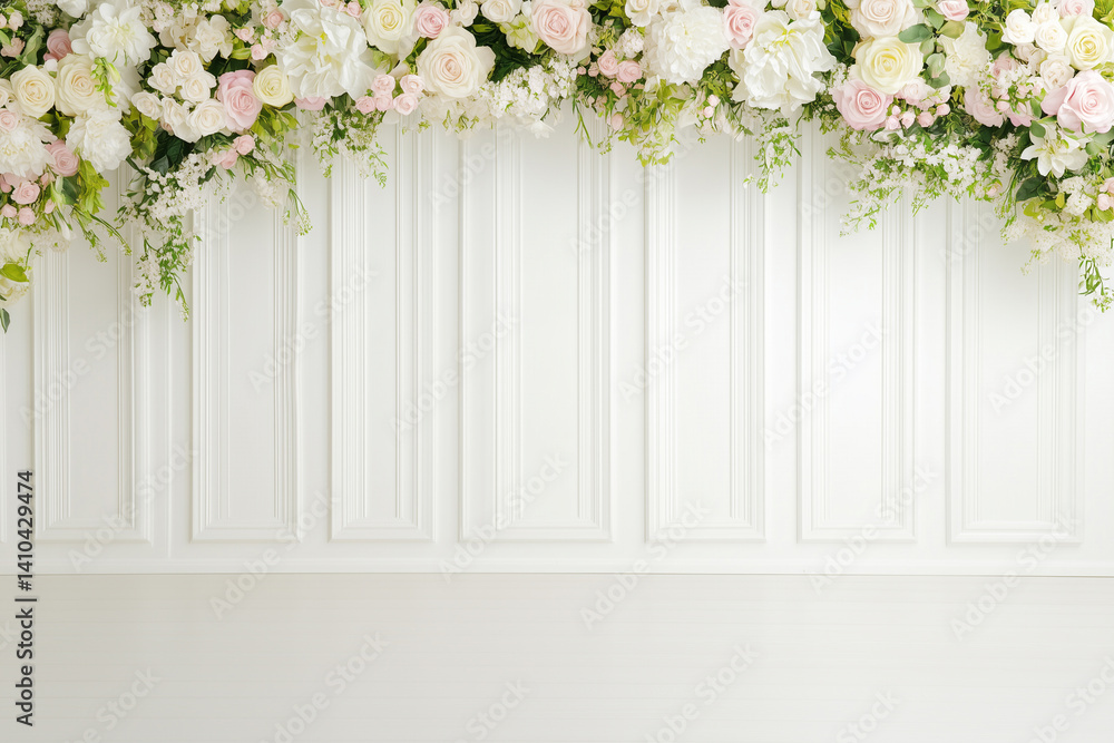 Fototapeta premium Elegant floral arrangement on white wall background