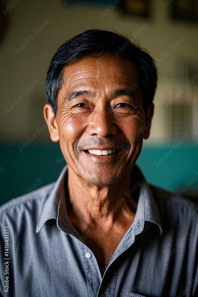 Fototapeta premium smiling man with a gray shirt and a blue shirt