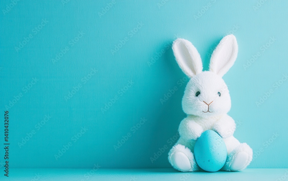 Serene Easter Bunny: Soft Plush Toy with Pastel Blue Egg Serene Easter Bunny: Soft Plush Toy with Pastel Blue Egg