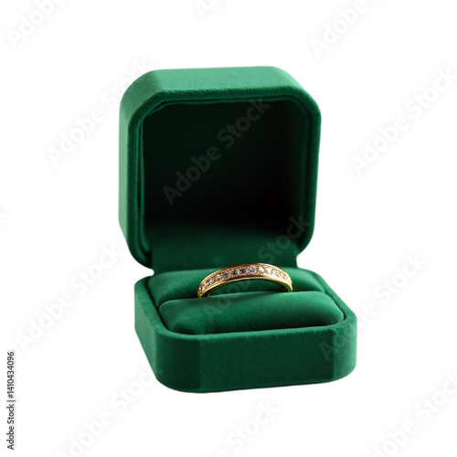 Elegant gold ring in green velvet box designed for special occasions and celebrations