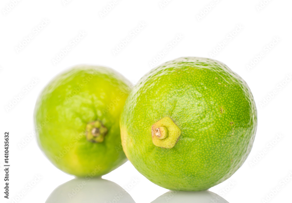 Two juicy limes, macro, isolated on white background. Two juicy limes, macro, isolated on white background.