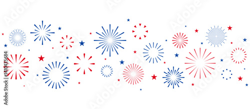 USA fireworks border, 4th July banner, Independence Day