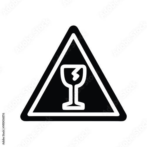 Fragile Signage, Glass Icon in Triangle, Symbol Warning, on Transparent Background