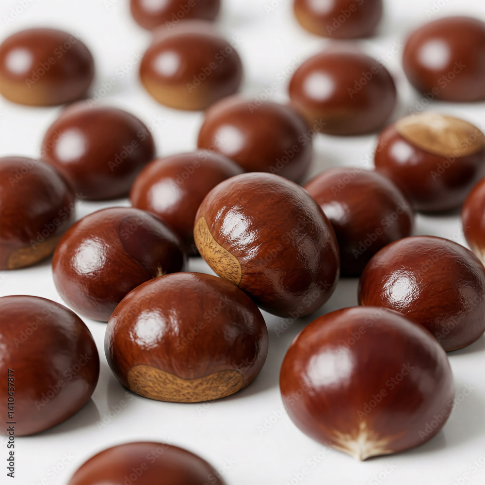 Close up of chestnuts on white background. Shallow depth of field. Close up of chestnuts on white background. Shallow depth of field.