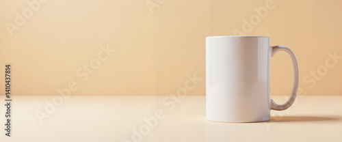 Custom logo mug mockup on neutral backdrop, branding showcase