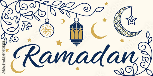 Elegant Ramadan Kareem Design Moon, Stars, and Lantern Illustration