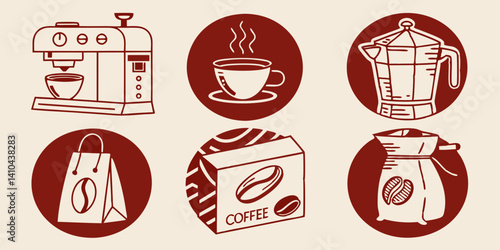 Coffee Brewing Methods Espresso Machine, Moka Pot, French Press, and Coffee Beans