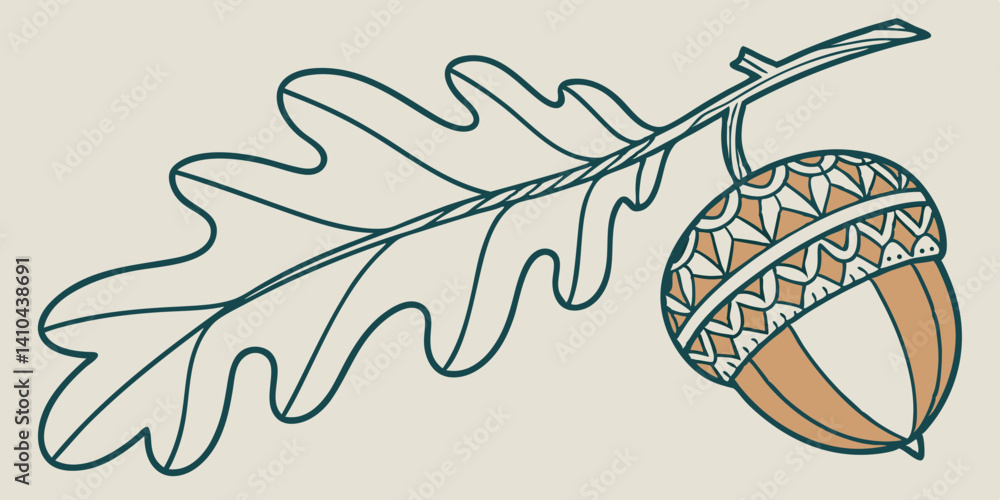 Obraz premium Ornate Acorn and Oak Leaf Illustration Autumnal Nature Design