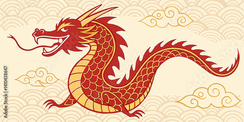 Majestic Red Dragon in Traditional Asian Art Style A Symbol of Power and Good Fortune