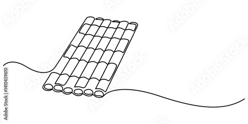 raft continuous one line drawing, Inflatable Boat Line Icon. Editable Stroke, Chinese villager rafting on Quây Son river, Bamboo raft floating in the sea, Phuket, Thailand, wooden raft made of logs.