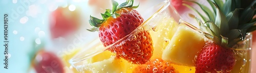 Refreshing Fruit Beverage with Bubbles and Fresh Strawberries