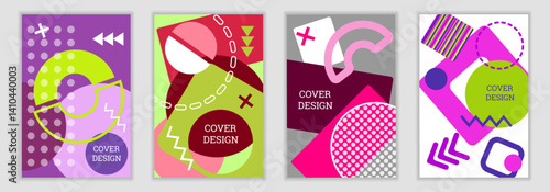 Wallpaper Mural Bright background in Memphis style. Set of geometric cover designs. Fashionable bright cover, banner, poster, booklet. Bright colors. Vector Torontodigital.ca
