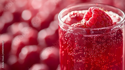 Refreshing Sparkling Raspberry Drink with Bubbles and Fresh Fruit