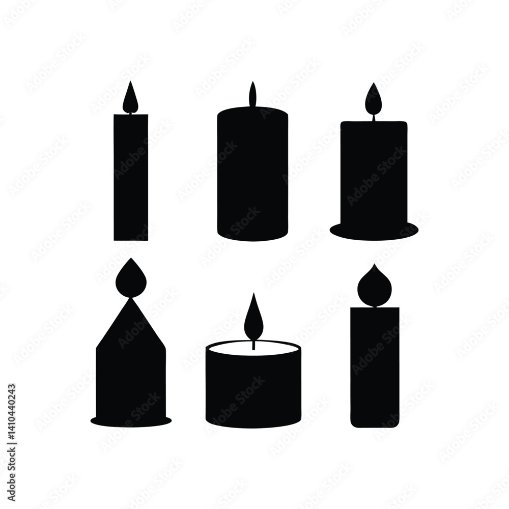 6-different styles of a candle silhouette 6-different styles of a candle silhouette