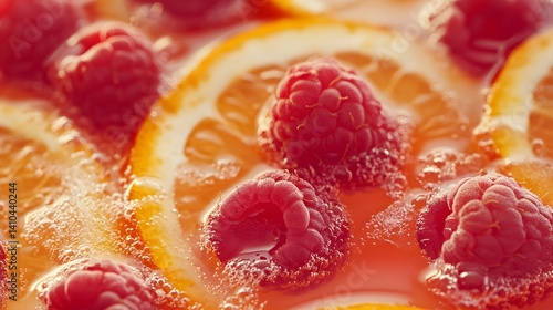 Refreshing Citrus Beverage with Raspberries and Orange Slices