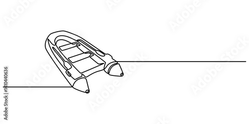 raft continuous one line drawing, Inflatable Boat Line Icon. Editable Stroke, Chinese villager rafting on Quây Son river, Bamboo raft floating in the sea, Phuket, Thailand, wooden raft made of logs.
