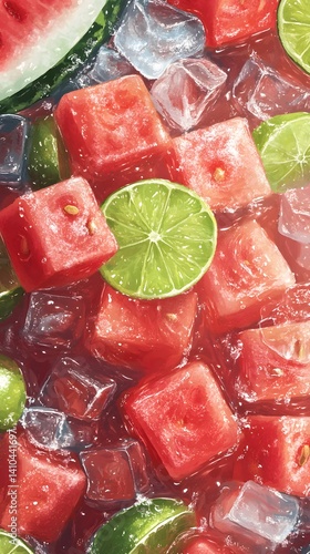 Refreshing Watermelon and Lime Over Ice in Bright Summer Colors