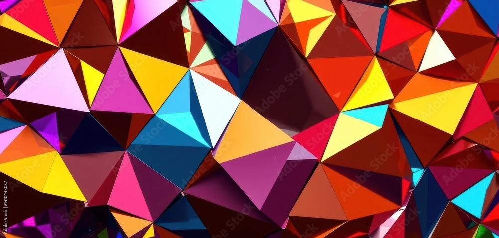 Brightly colored metallic triangles and foil create a vibrant, fragmented geometric pattern, vibrant, metallic Brightly colored metallic triangles and foil create a vibrant, fragmented geometric pattern, vibrant, metallic