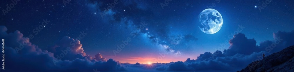 Celestial night sky with twinkling stars and moon , cosmos, space, night sky Celestial night sky with twinkling stars and moon , cosmos, space, night sky