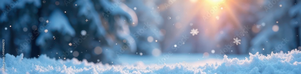 Snowflakes gently falling on a serene winter scene, peaceful, frosty Snowflakes gently falling on a serene winter scene, peaceful, frosty