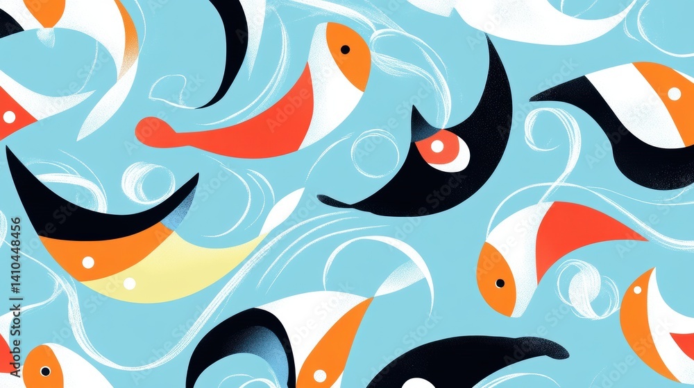 Fototapeta premium A lively underwater scene with fish in various colors and patterns.