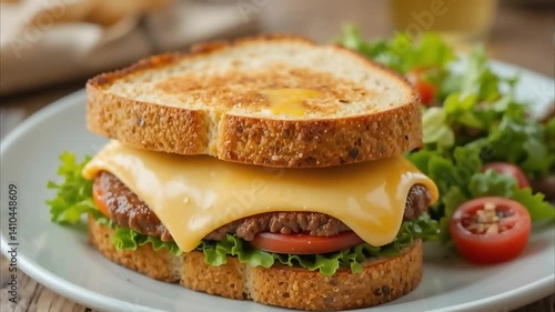 Wallpaper Mural Gourmet cheese sandwich plated with side salad, food styling focus Torontodigital.ca