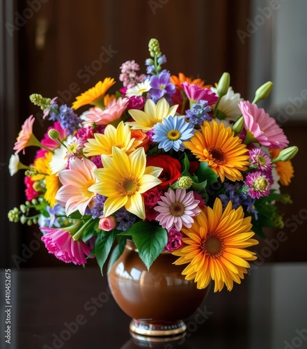 Wallpaper Mural Vibrant mixed flower bouquet in elegant vase, lush blooms, diverse colors, modern, plant Torontodigital.ca