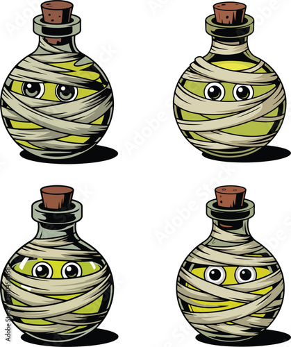 Cute Halloween Mummy Potion Clipart – Cartoon Bottle Character with Eyes