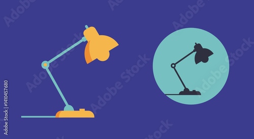 A clean and modern vector illustration of a desk lamp, shown in two variations. 
