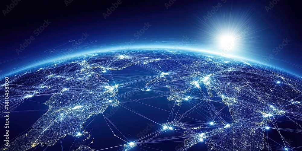 Global Network Connections: A vision of a connected world with bright city lights Global Network Connections: A vision of a connected world with bright city lights
