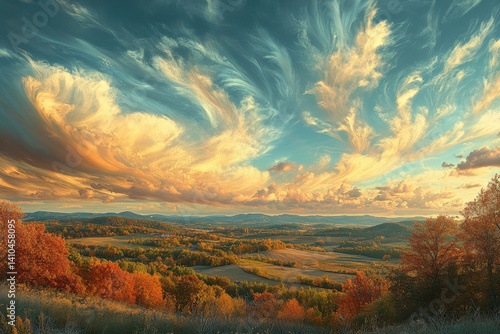 Sunset painting the Tennessee mountains with a golden glow, casting shadows over the hills and valleys, creating a breathtaking landscape view.