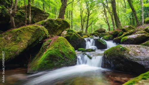 Mossy Rock Formation in Lush Forest Photography Style