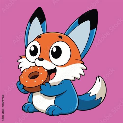 Cute Papillon Eating Doughnut Cartoon 