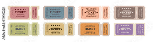 Variety of colorful admission tickets arranged in a row for different events and activities