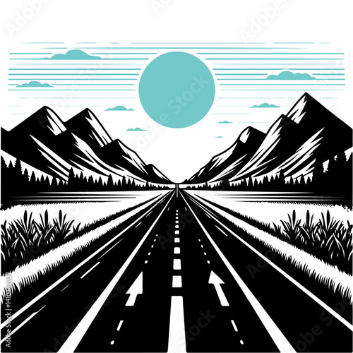 Mountain Road Landscape with Urban Elements and Grunge Style