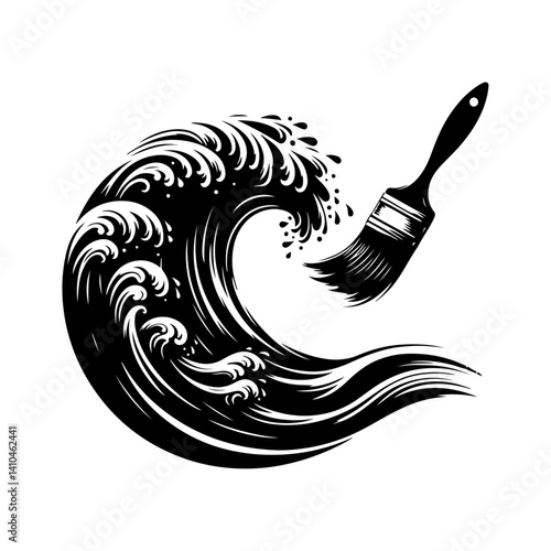 Abstract tattoo design featuring tribal patterns, a silhouette of a horse with flowing hair, and elements of water, dragon, and floral symbols in a black vector style