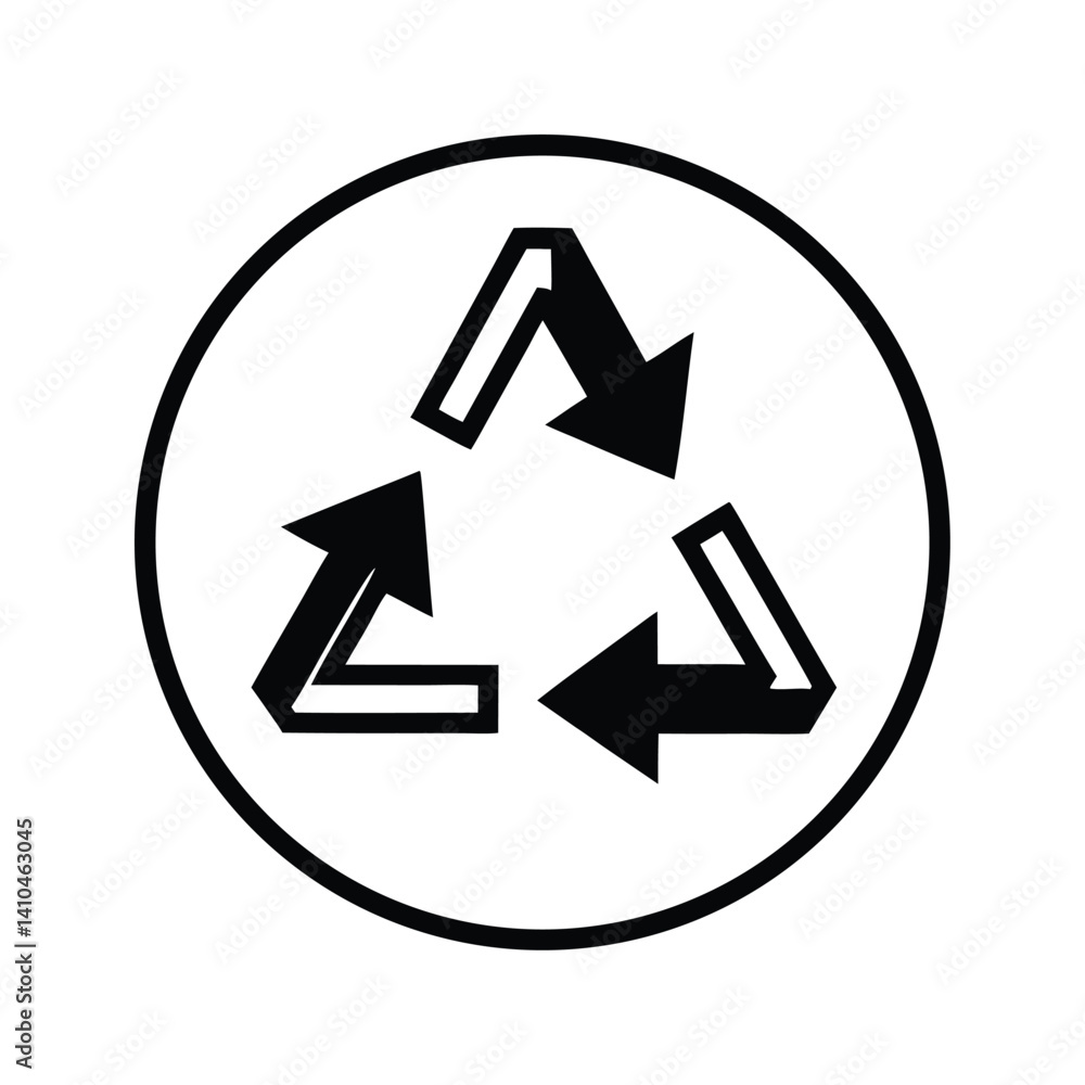 Recycling Arrows Icon in a Black Circle, Environmental Concept with Transparent Background Recycling Arrows Icon in a Black Circle, Environmental Concept with Transparent Background