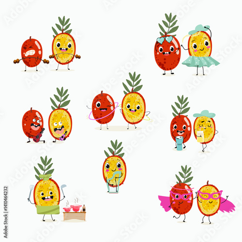 Red plum berry fruit. Natural vitamin antioxidant detox food collection. Vector hand drawn illistration.