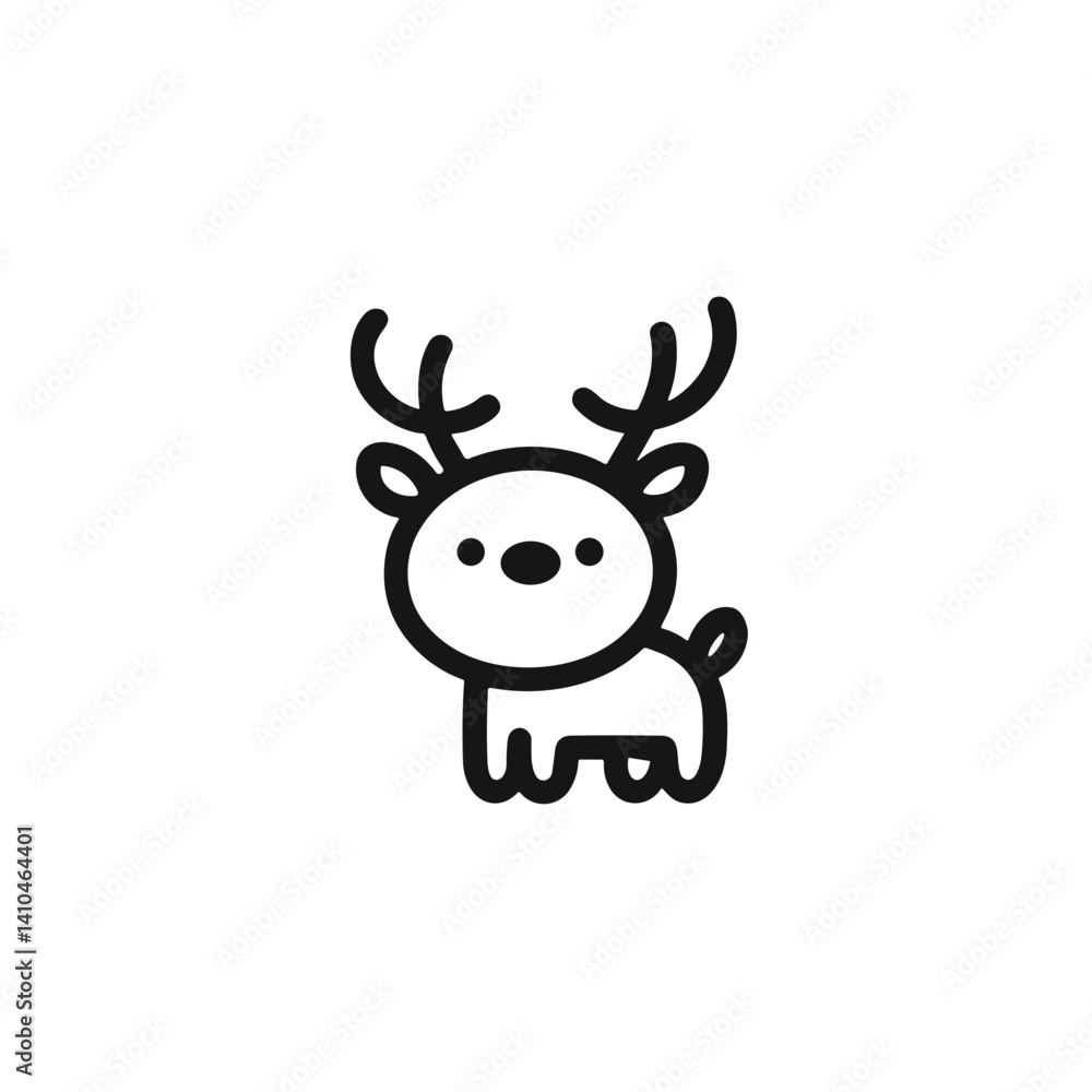 Obraz premium Cute Cartoon Reindeer with Friendly Expression and Antlers in Minimalistic Design