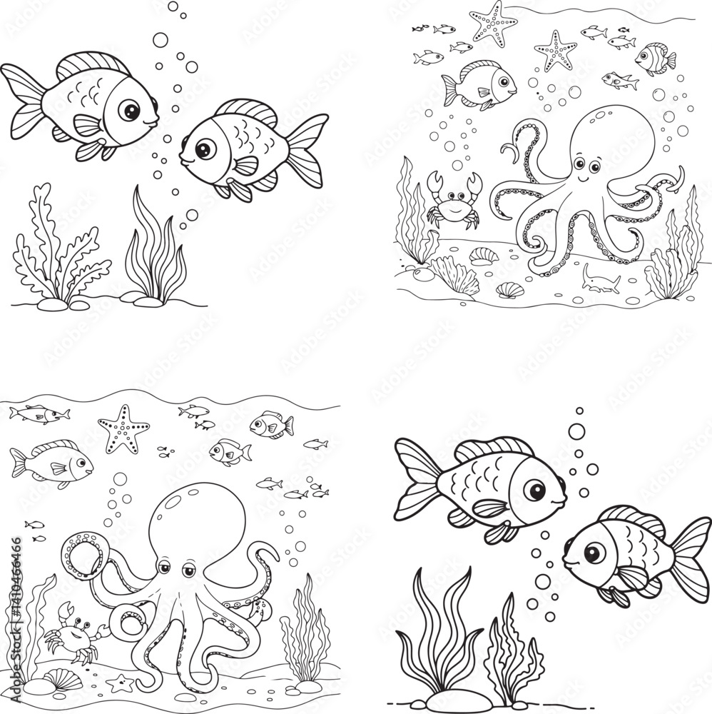 Fototapeta premium Fish coloring page silhouette image vector