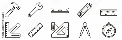 Free Download Bold line icons of measuring and building tools on white background - GFXLoad