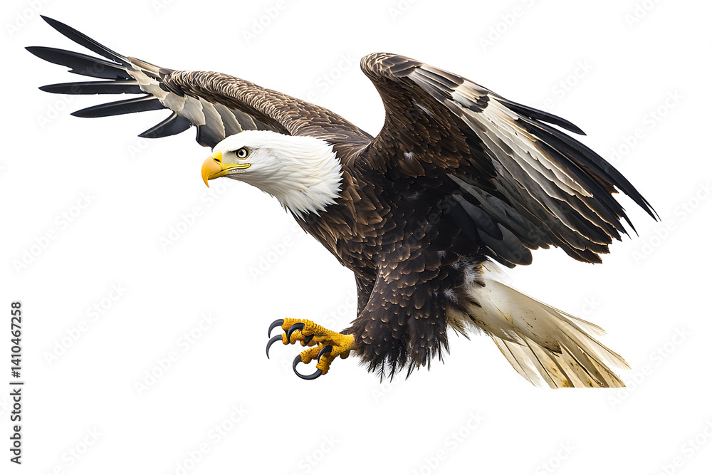 Fototapeta premium Majestic eagle soars. Feathers spread wide, talons extended. Powerful bird, embodying freedom and strength