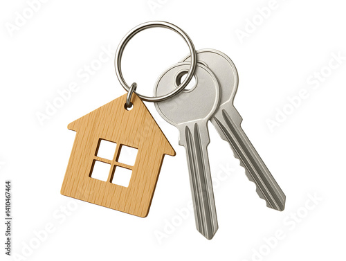 House keychain with keys isolated on transparent or white background, png