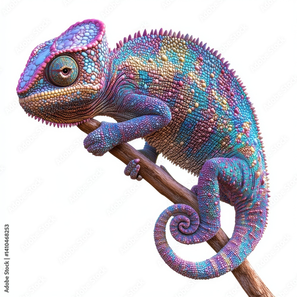 Obraz premium Vibrant chameleon closeup detailed reptile skin texture colorful exotic animal stock image